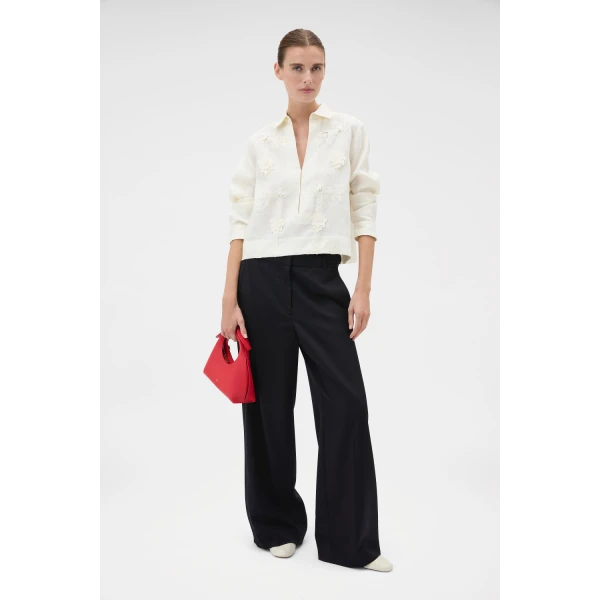 Oroton Ribbon Trim Shirt Fresh Cream, view 6