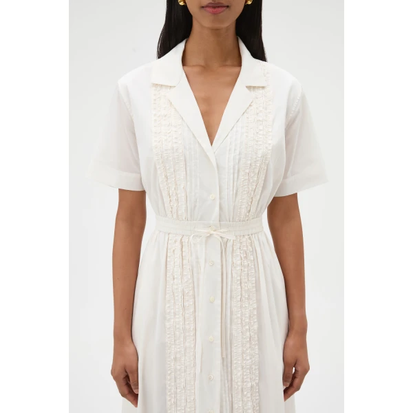 Oroton Ruffle Detail Shirt Dress Cream, view 4