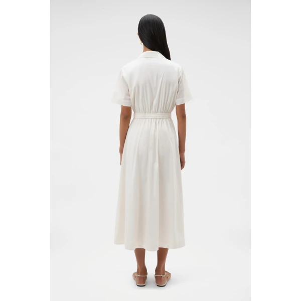 Oroton Ruffle Detail Shirt Dress Cream, view 5