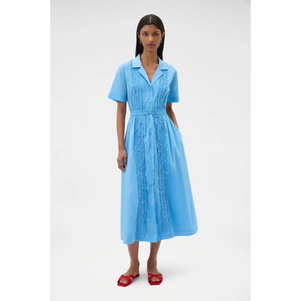 Oroton Ruffle Detail Shirt Dress Sea Blue, view 2