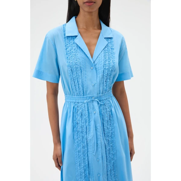 Oroton Ruffle Detail Shirt Dress Sea Blue, view 4