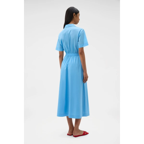 Oroton Ruffle Detail Shirt Dress Sea Blue, view 5
