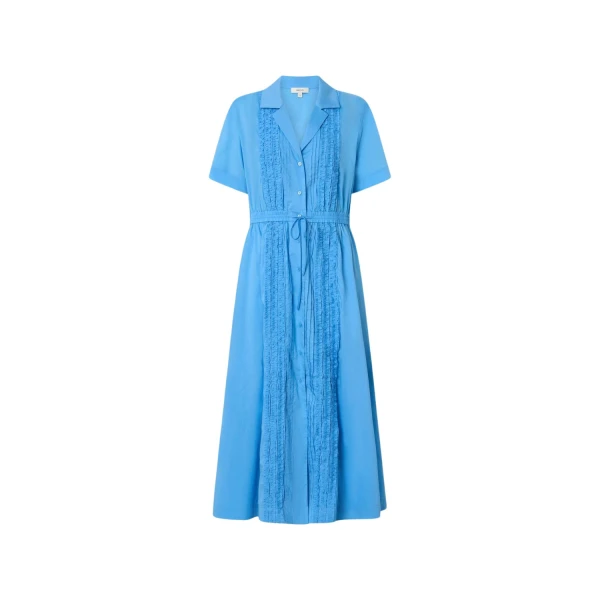 Oroton Ruffle Detail Shirt Dress Sea Blue