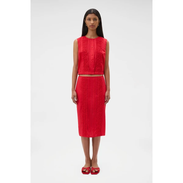 Oroton Ruffle Detail Skirt Red Ribbon, view 2