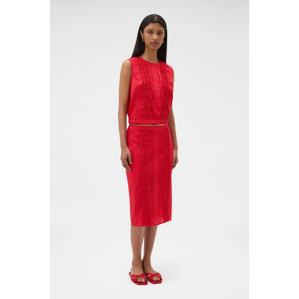 Oroton Ruffle Detail Skirt Red Ribbon, view 3