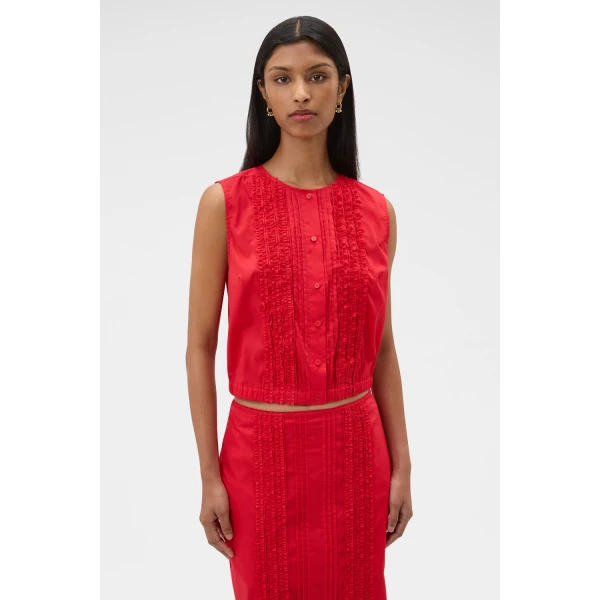 Oroton Ruffle Detail Top Red Ribbon, view 2