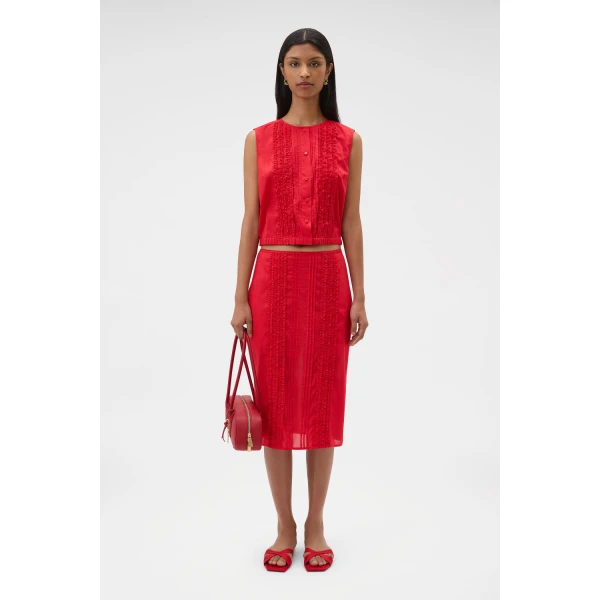 Oroton Ruffle Detail Top Red Ribbon, view 6