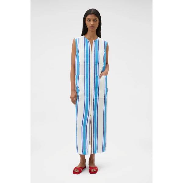 Oroton Shore Stripe Day Dress Sea Blue, view 2