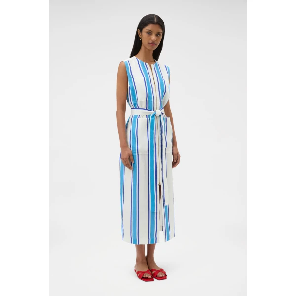 Oroton Shore Stripe Day Dress Sea Blue, view 3