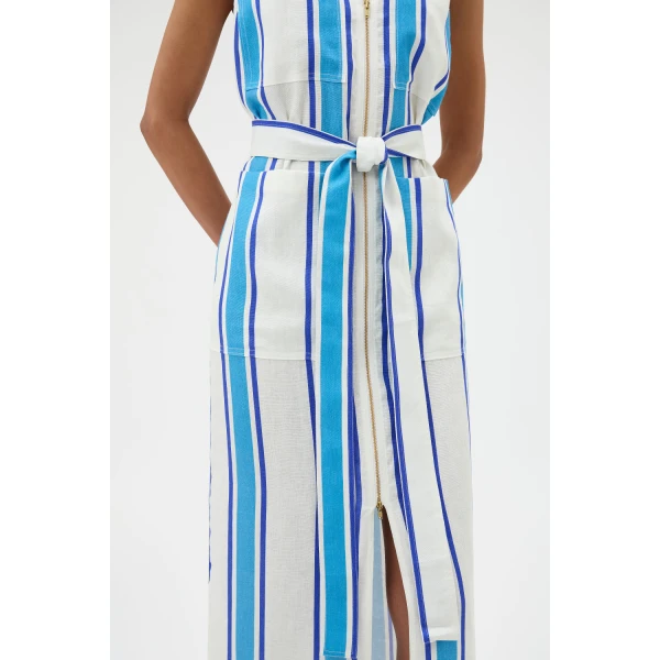 Oroton Shore Stripe Day Dress Sea Blue, view 4