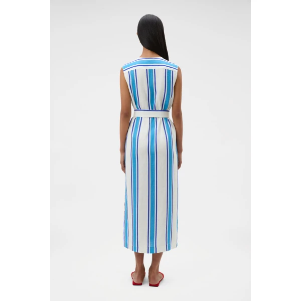 Oroton Shore Stripe Day Dress Sea Blue, view 5
