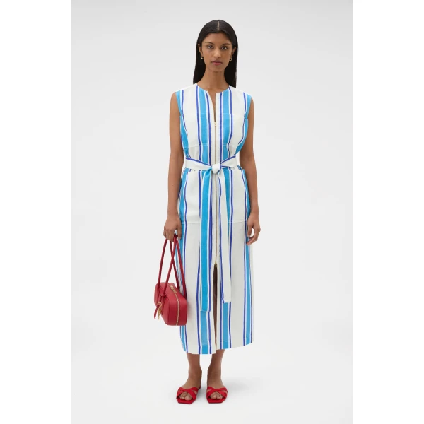 Oroton Shore Stripe Day Dress Sea Blue, view 6