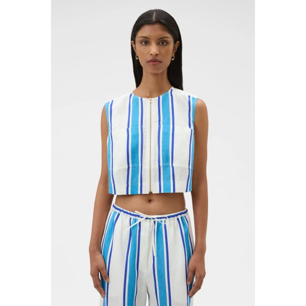 Oroton Shore Stripe Shell Top Sea Blue, view 2