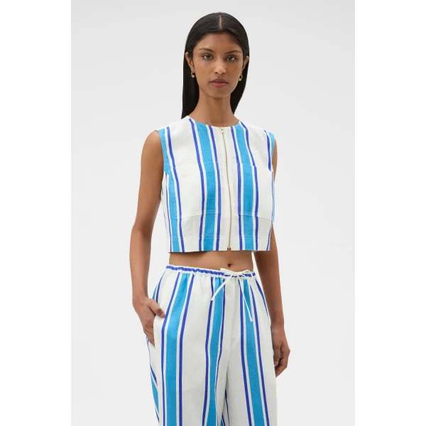 Oroton Shore Stripe Shell Top Sea Blue, view 3