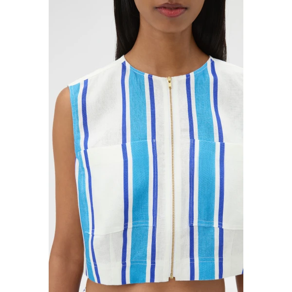 Oroton Shore Stripe Shell Top Sea Blue, view 4