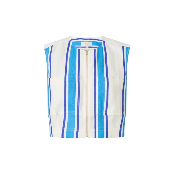 Oroton Shore Stripe Shell Top Sea Blue