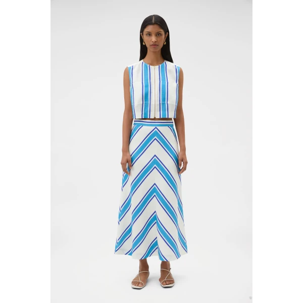 Oroton Shore Stripe Skirt Sea Blue, view 2