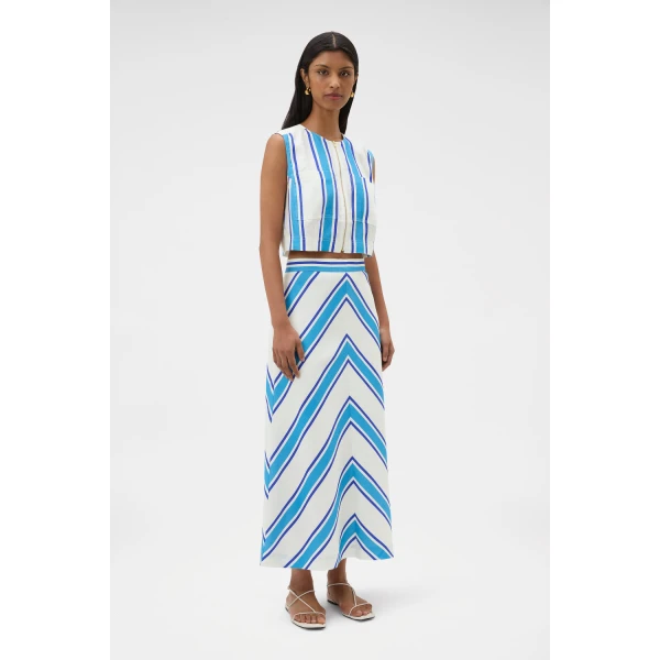 Oroton Shore Stripe Skirt Sea Blue, view 3