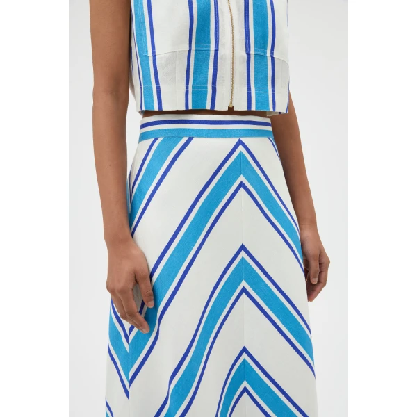 Oroton Shore Stripe Skirt Sea Blue, view 4