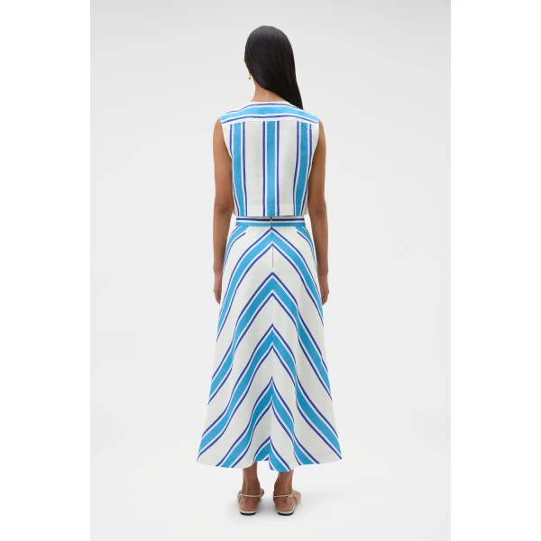 Oroton Shore Stripe Skirt Sea Blue, view 5
