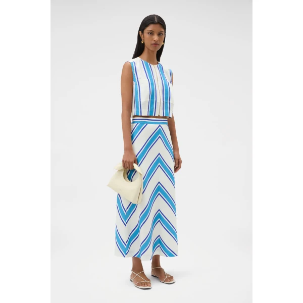 Oroton Shore Stripe Skirt Sea Blue, view 6