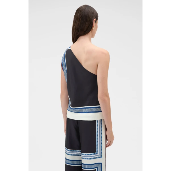 Oroton Silk Scarf One Shoulder Top Black, view 5