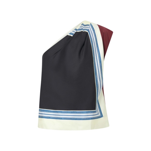 Oroton Silk Scarf One Shoulder Top Black