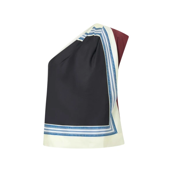 Oroton Silk Scarf One Shoulder Top Black