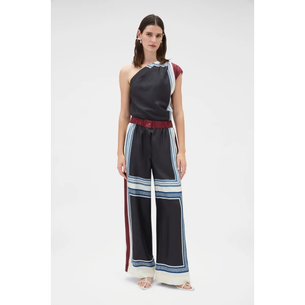 Oroton Silk Scarf Pyjama Pant Black, view 2