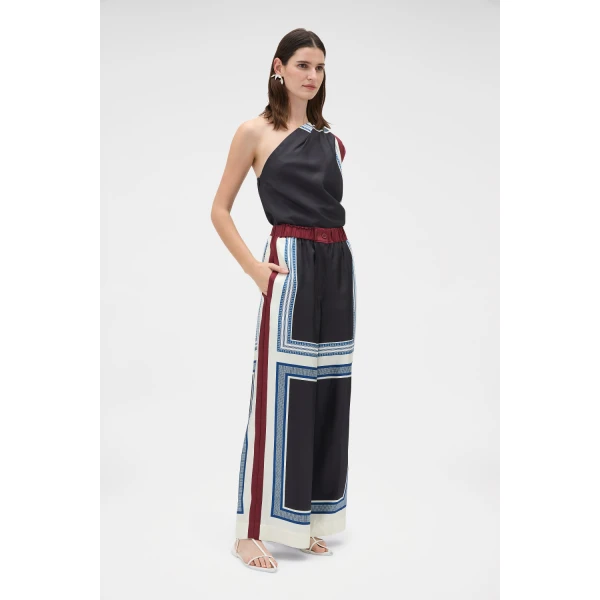 Oroton Silk Scarf Pyjama Pant Black, view 3