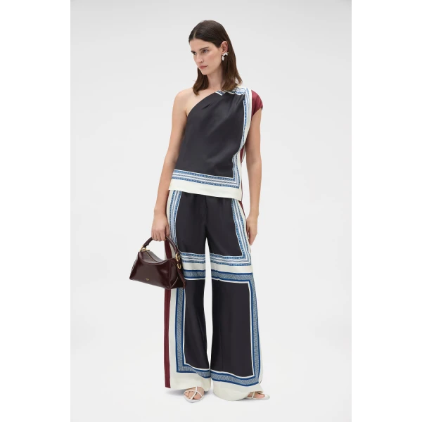 Oroton Silk Scarf Pyjama Pant Black, view 6