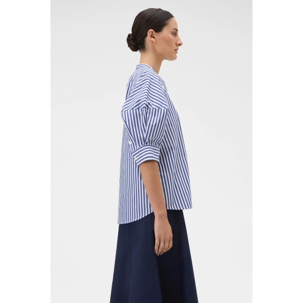 Oroton Sleeve Detail Stripe Shirt North Sea White, view 3