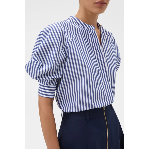 Oroton Sleeve Detail Stripe Shirt North Sea White, view 4
