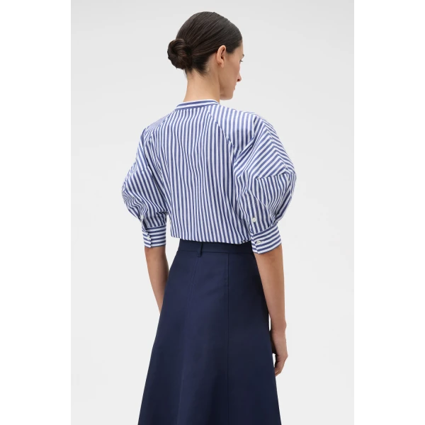 Oroton Sleeve Detail Stripe Shirt North Sea White, view 5