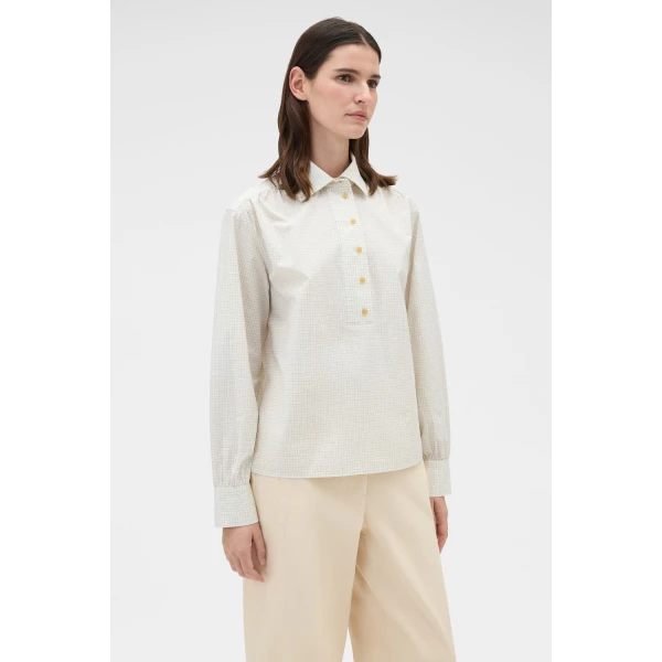 Oroton Soft Check Button Shirt Cream, view 3