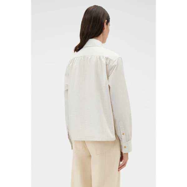 Oroton Soft Check Button Shirt Cream, view 5