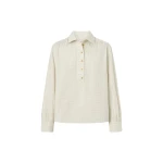 Oroton Soft Check Button Shirt Cream