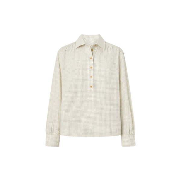 Oroton Soft Check Button Shirt Cream