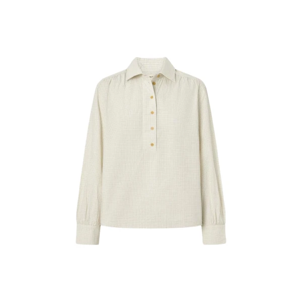 Oroton Soft Check Button Shirt Cream