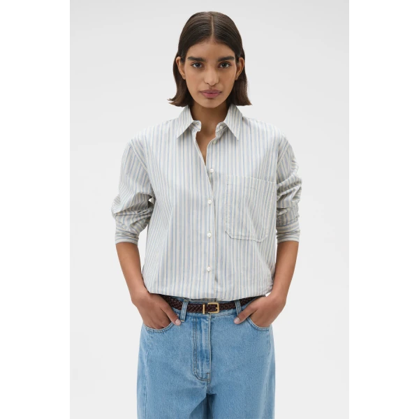 Oroton Soft Stripe Shirt Soft Blue, view 2