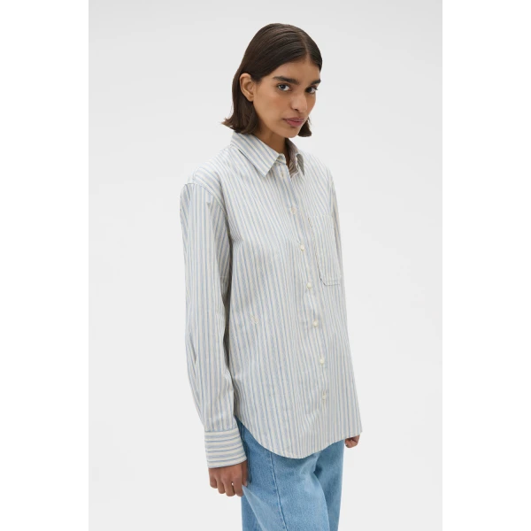 Oroton Soft Stripe Shirt Soft Blue, view 3