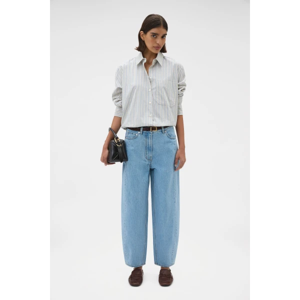Oroton Soft Stripe Shirt Soft Blue, view 6