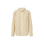Oroton Stripe Tie Neck Shirt Lemon Rich Red