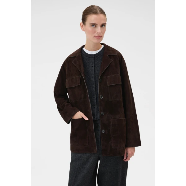 Oroton Suede Jacket Dark Chocolate, view 2