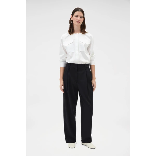 Oroton Tapered Pleat Pant Black, view 2
