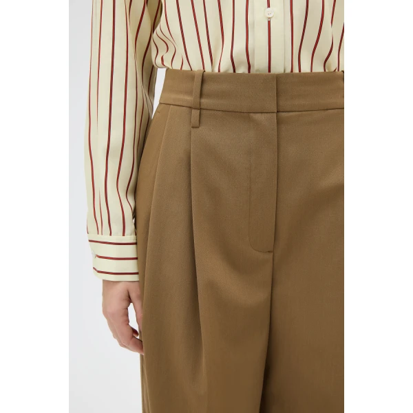 Oroton Tapered Pleat Pant Dark Rye, view 4