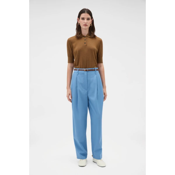Oroton Tapered Pleat Pant Porcelain Blue, view 2