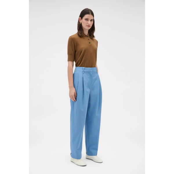Oroton Tapered Pleat Pant Porcelain Blue, view 3