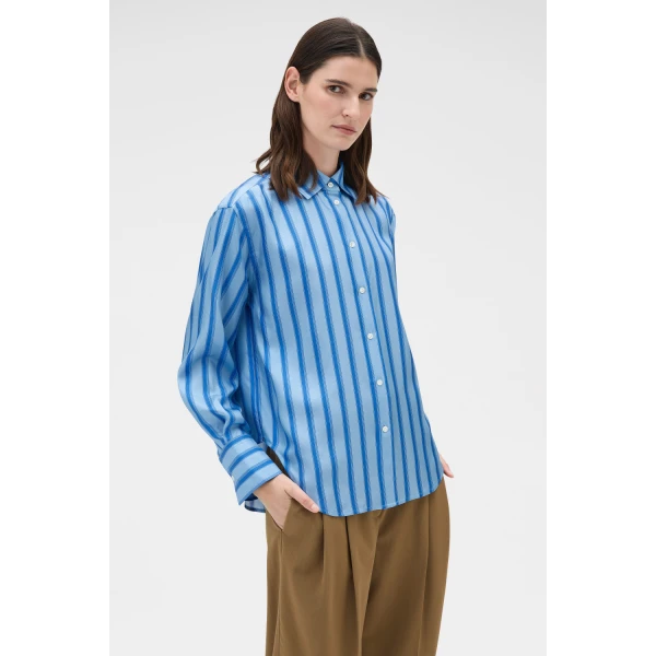 Oroton Tonal Stripe Silk Shirt Porcelain Blue, view 3