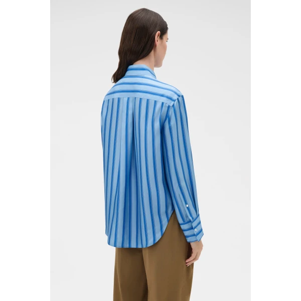 Oroton Tonal Stripe Silk Shirt Porcelain Blue, view 4